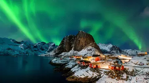 Noorderlicht op de Lofoten Noorwegen Noordkaap