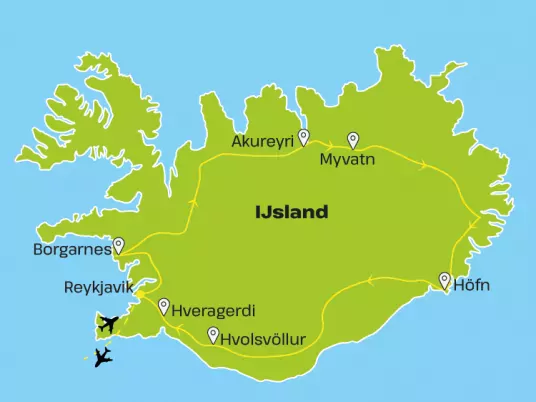 Kaart IJsland Hoogtepunten van IJsland VRIJ01