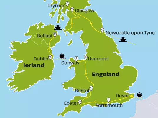 Kaart-Zuid-Engeland en Ierland BRGB50 Grand Tour Britsche eilanden