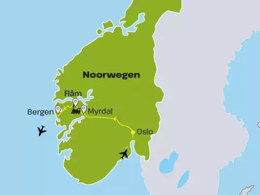 Kaart Noorwegen Zuid - VKNO01 Kerst Noorwegen per trein