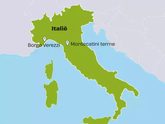 kaart Italië - Montecatini Terme en Borgo Verezzi