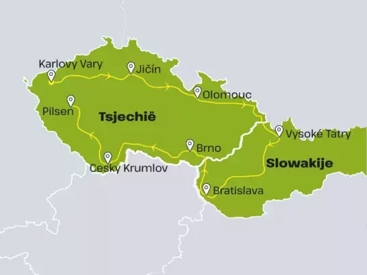 Kaart Tsjechië Slowakije BROE07 Tsjechie en Slowakije
