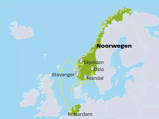 Kaart Noord-Europa zeecruise HSNE16-HSNE17-HSNE18