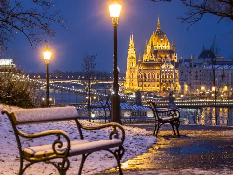 Parlementsgebouw in Budapest in de winter