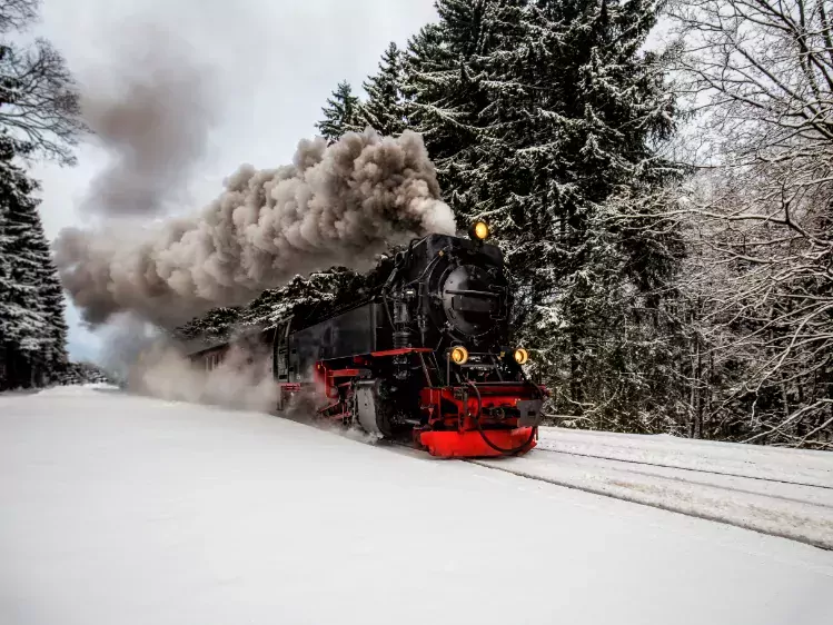 Stoomtrein in de winter door de Harz