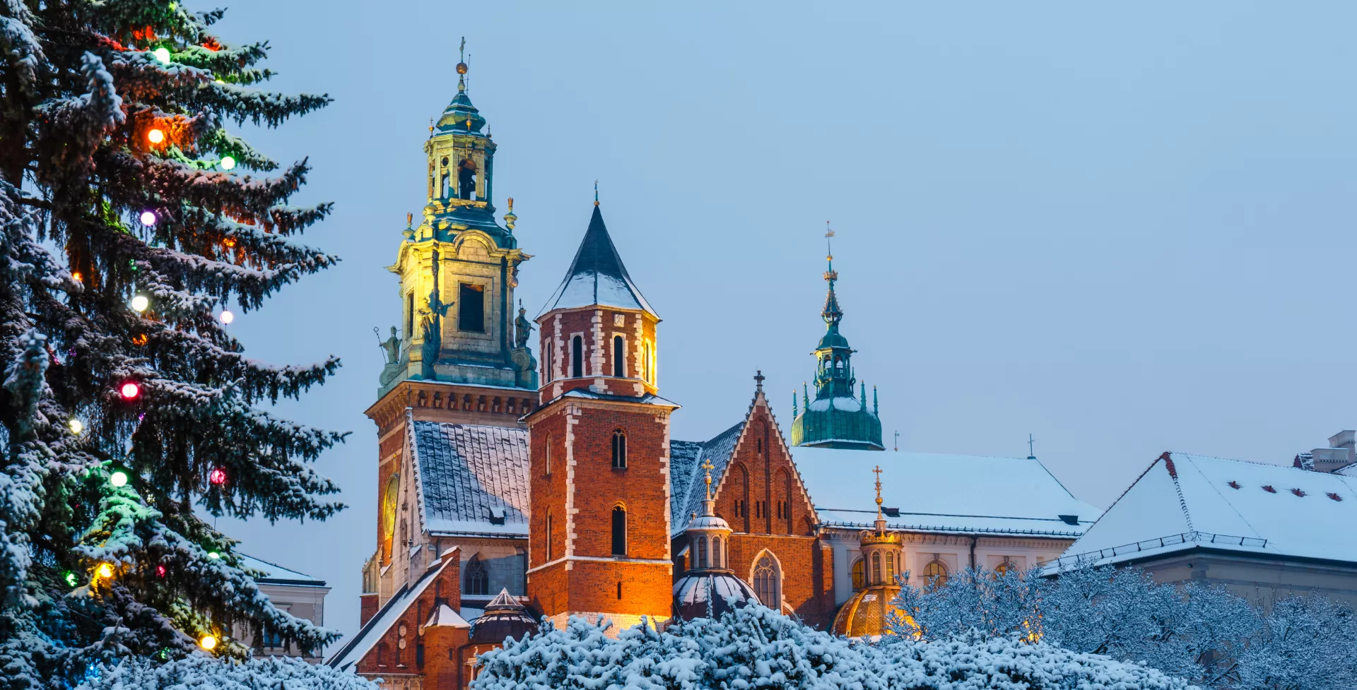 Kerstboom bij Wawel Castle in Krakau in Polen