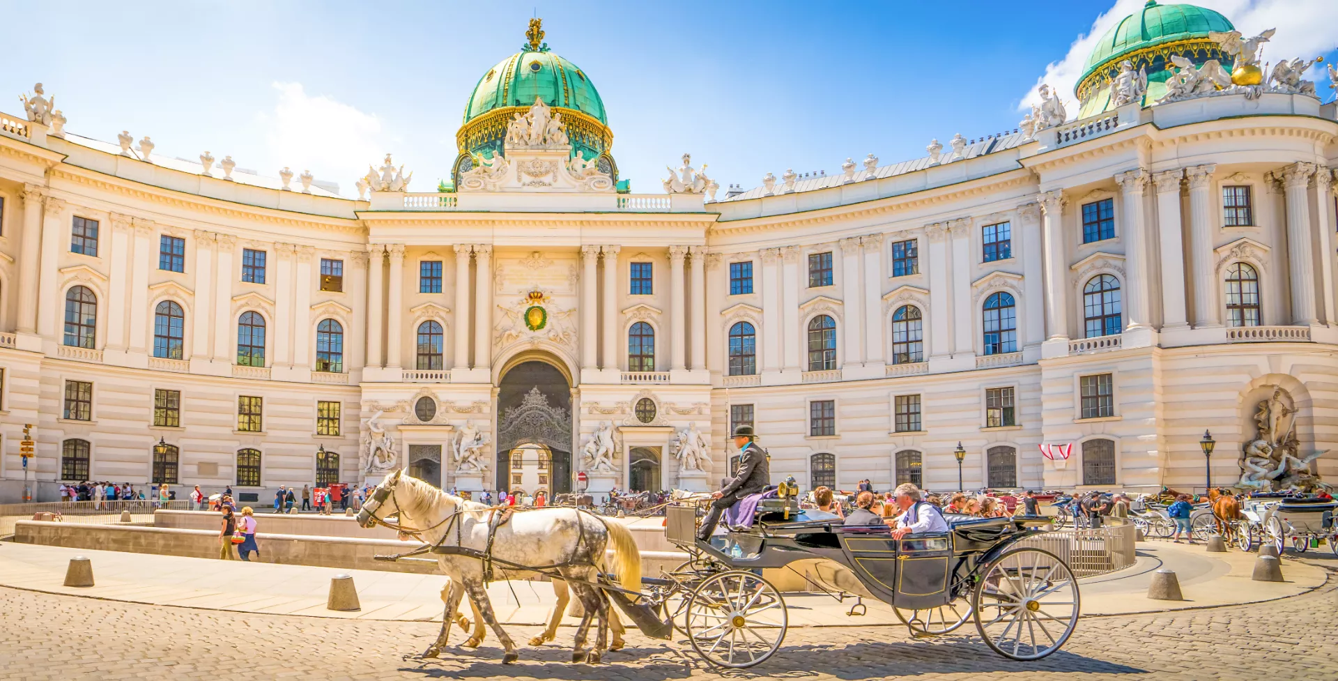 Paard en wagen bij Alte Hofburg in Wenen, Oostenrijk